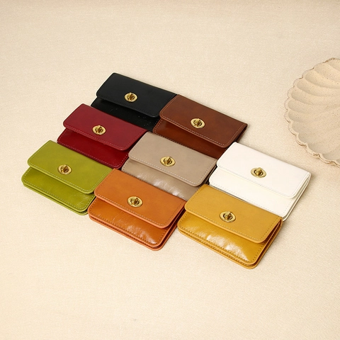 Women Short Wallet PU Leather Vintage Twist Lock Card Holder Simple Urban Solid Color Coin Purse Small Bifold Clutch
