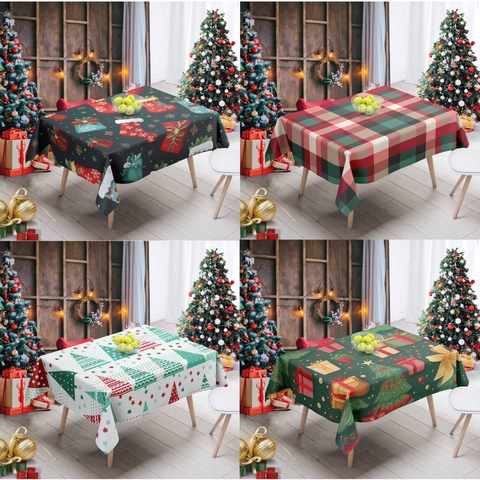 Christmas Tablecloth Rectangular Flannelette Festive Dining Table Decor Holiday Atmosphere Snowman Tree Gift Print Home Kitchen