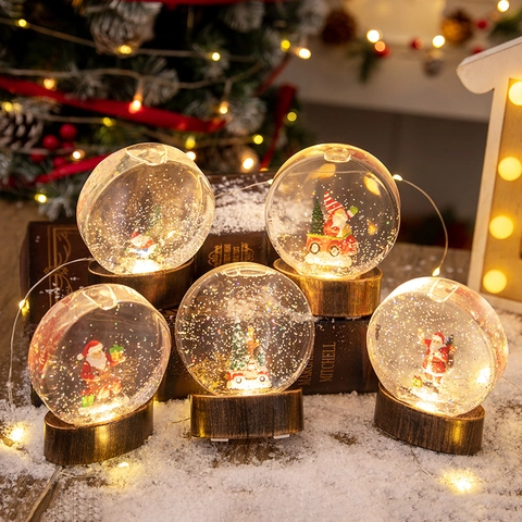 Bola De Nieve De Navidad Luz Nocturna LED Resina Papá Noel Árbol Decoración De Escritorio Adorno Luminoso