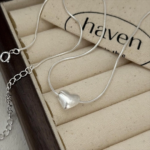 Collana Con Ciondolo A Cuore In Argento Sterling 925 Stile Coreano Minimalista Texture Spazzolata Catena A Serpente Per Donna