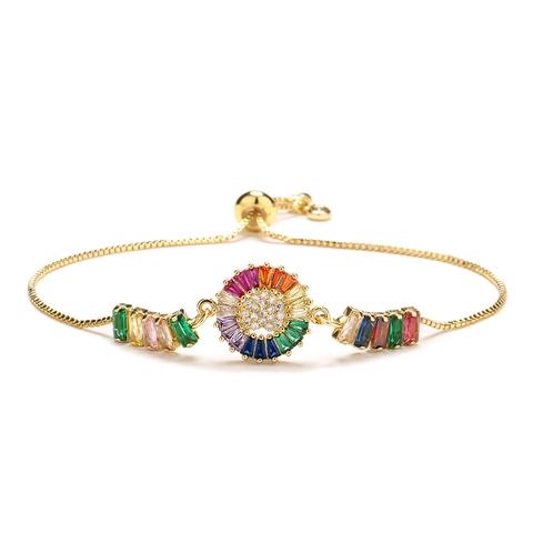 Heart Shape Bracelet Copper Colorful Zirconia Adjustable Sliding Clasp Rainbow Fashion Jewelry For Women Daily Wear Wedding Gift