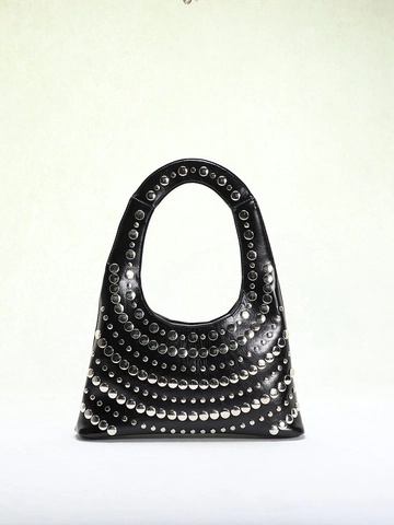 Punk Style PU Leather Underarm Bag With Heavy Metal Rivet U-Shaped Shoulder Handbag For Women Rock Fashion Streetwear