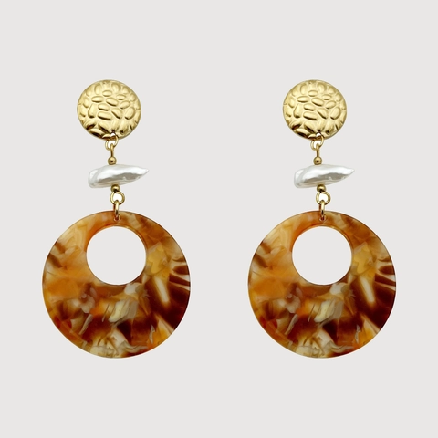 Pendientes de Acero Inoxidable Estilo Corte Vintage Con Perla Artificial y Pendientes de Aro Geométricos de Resina de Carey