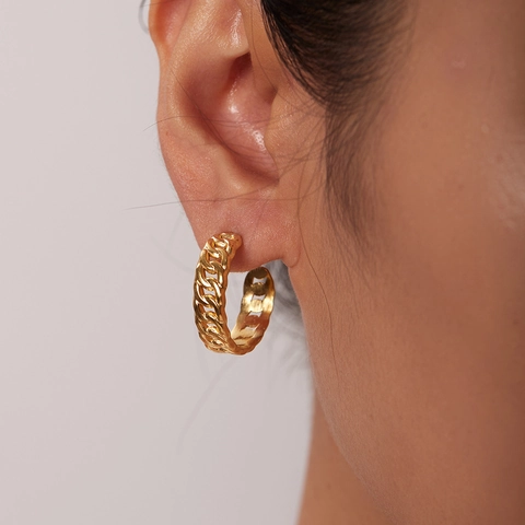 Roestvrijstalen 18K Vergulde Dubbele Hoop Oorbellen Voor Dames Retro Mode Geometrische Ketting C Vormige Hoop Oorbellen Sieraden