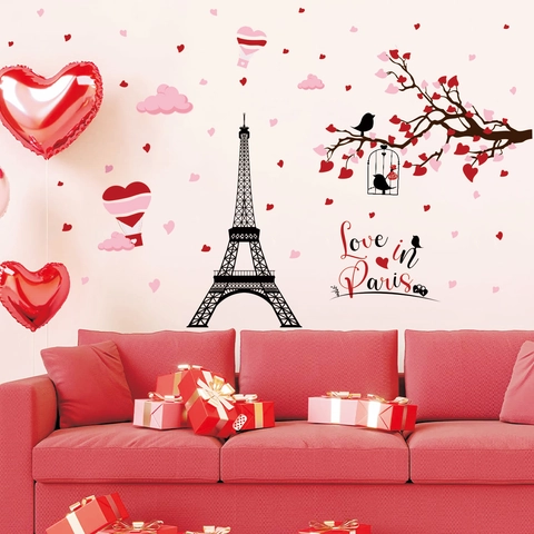 Pegatinas De Pared Torre Eiffel Love In Paris PVC Autoadhesivas Románticas San Valentín Decoración Hogar Para Dormitorio Sala