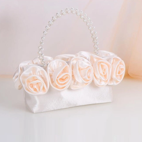 Borsa Da Sera In Satin Con Rose Fatte A Mano E Manico Di Künstliche Perle Per Matrimoni Feste Donne Eleganti
