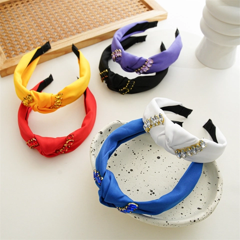 Fashion Wide Knotted Headband Rhinestone Fabric Hairband For Women Vintage Twist Hair Accessories