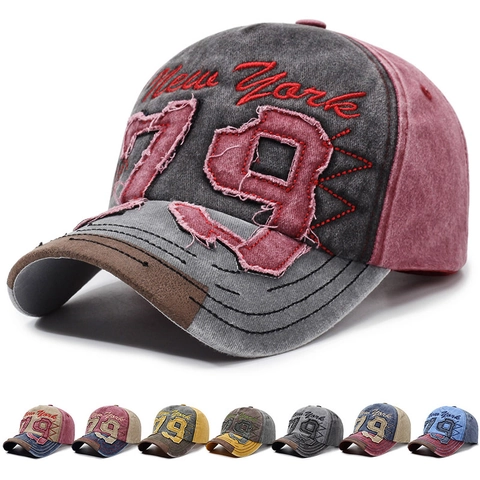 Cappello Da Baseball In Cotone Lavato Vintage Distressed Regolabile Protezione Solare Visiera Curva Berretto New York