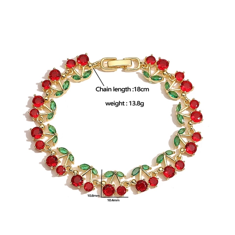 Collana E Bracciale Ciliegia Rame Placcato Oro Zircone Rosso Design Frutta Gioielli Eleganti Per Donna