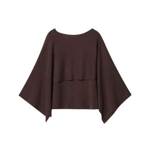 Women Boat Neck Layered Knit Top Batwing Sleeve Loose Solid Color Polyester Acrylic Casual Sweater