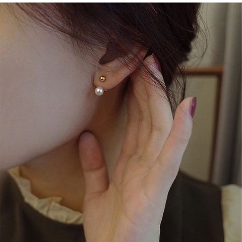Minimalist Freshwater Pearl Stud Earrings With Silver Earring Post Gold Bead Small Elegant Jewelry For Women