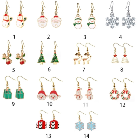 Christmas Enamel Alloy Stud Earrings Santa Claus Snowman Reindeer Christmas Tree Rhinestone Festive Party Jewelry Gift For Women Kids
