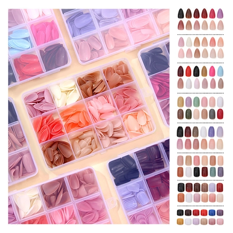 Glossy Solid Color Press On Nails Artificial False Nails With Transparent Storage Box Manicure Tool For Women