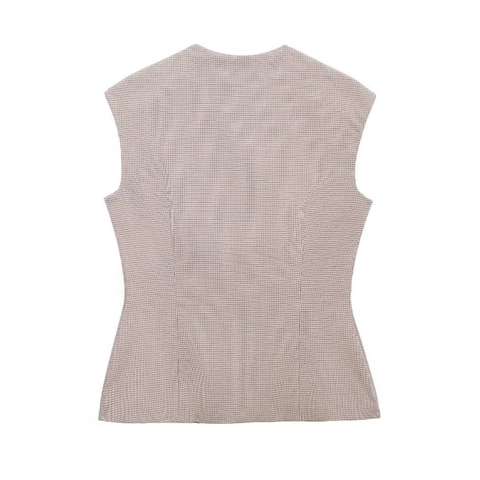 Dames Geruit Vest Top Houndstooth Mouwloos Ronde Hals Knopen Retro Kantoor Woon-Werkverkeer Mouwloos Vest Polyester