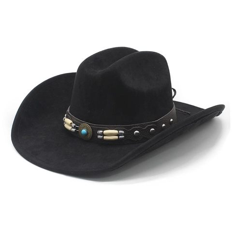 Western Cowboy Hat Suede Polyester Wide Brim Vintage Ethnic Style With Turquoise Leather Band Adjustable For Outdoor