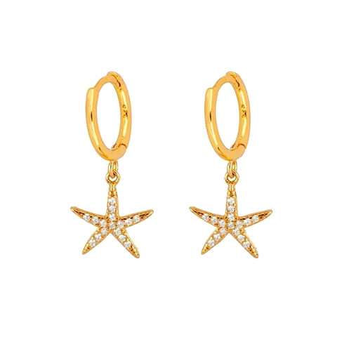 Orecchini a Cerchio con Pendente a Stella Marina in Rame e Zirconia Perno in Argento S925 Gioielli Moda Donna Oro Argento