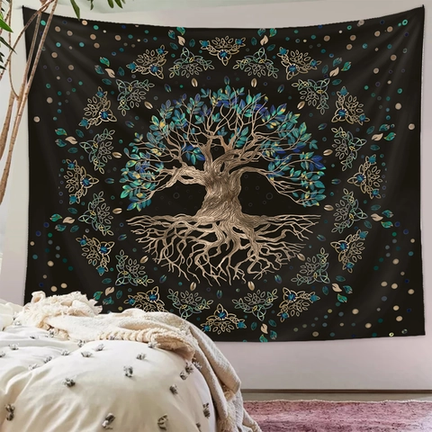 Tree Of Life Wall Tapestry Polyester Fabric Celtic Knot Mandala Aesthetic Hanging Background Bedroom Living Room Decor