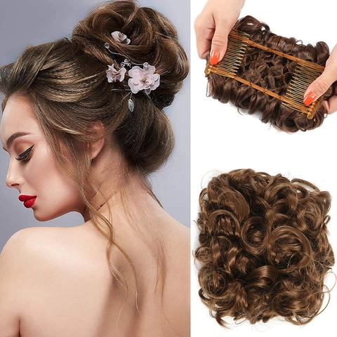 Messy Bun Hairpiece Curly Wavy Chignon Synthetic High Temperature Fiber Hair Extension With Insert Combs For Women