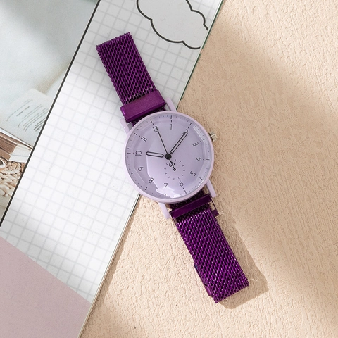 Orologio Al Quarzo Da Donna Quadrante Rotondo Numeri Arabi Cinturino In Maglia Milanese Fibbia Magnetica Elegante