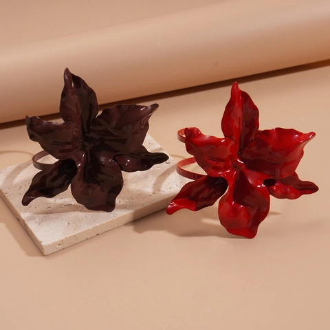 Grote Bloem Open Bangle Armband Geschilderd IJzer 3D Floral Statement Arm Cuff Unieke Sieraden Voor Vrouwen Cadeau