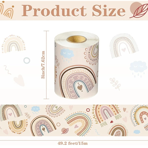 Bulletin Board Border Stickers Rainbow Heart Scalloped Edge Classroom Decoration Boho Style Waterproof Adhesive