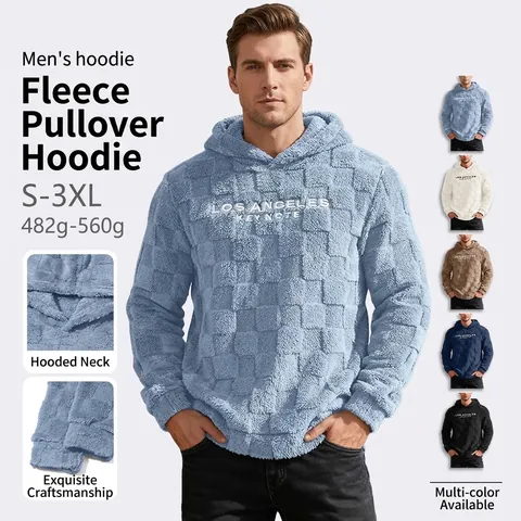Herren Hoodie Lammwolle Schachbrettmuster Schwergewicht Lose Pullover Los Angeles Buchstaben Stickerei Lässig Sweatshirt