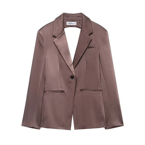 Satin Elegant Blazer With Back Slit Corset Tube Top And High Waist Wide Leg Pants Solid Color Streetwear Women