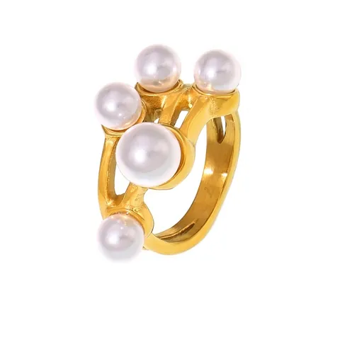 Ring Met Imitatieparels Opengewerkt Ontwerp Roestvrij Staal Hoogwaardig Verguld Elegante Mode Sieraden Voor Dames