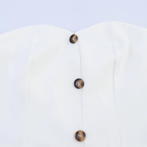 Top De Tubo Sin Tirantes Y Pantalones De Cigarrillo Para Mujer Color Sólido Detalle Botón Elegante Poliéster Oficina