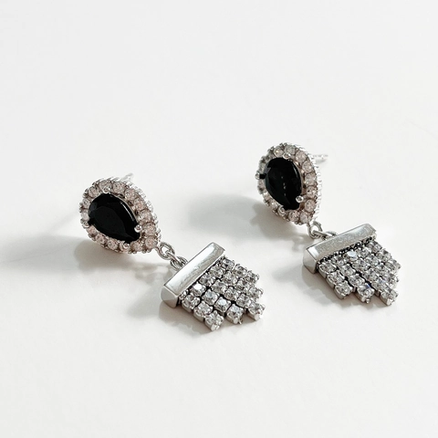 Orecchini In Zircone Nero A Goccia Con Perno In Argento Sterling 925 Pendenti Con Frange A Strati Retrò Per Donna