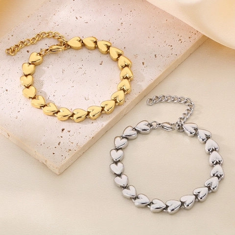 Minimalistischer Edelstahl 3D Herz Gliederkette Armband Für Damen Hochglanzpoliert Gold Silber Modeschmuck Verstellbares Geschenk