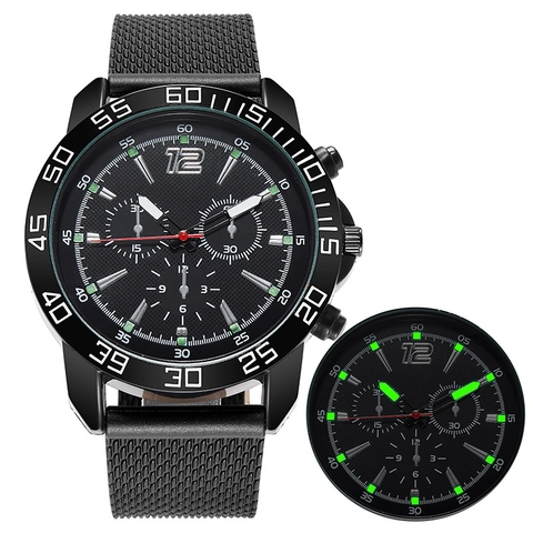 Men's Quartz Watch Luminous Business Casual Large Dial Mesh Strap Stainless Steel Alloy Case Chronograph Style