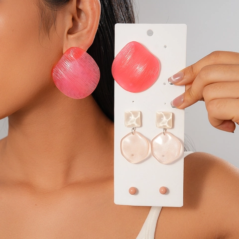 Bohemian Resin Acrylic Earrings Geometric Round Textured Dangle Studs With 925 Sterling Silver Earring Post