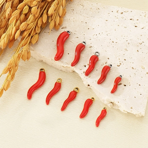 Red Chili Pepper Charms Enamel Stainless Steel DIY Jewelry Making Vegetable Pendants For Necklaces Bracelets Earrings