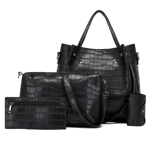 Krokodil Prägung Große Tote Schulter Umhängetasche Brieftasche Und Kartenhalter PU Leder Elegant Mode Für Frauen
