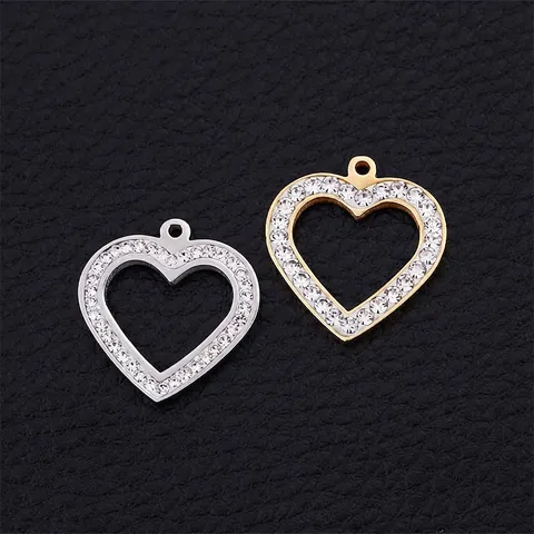 Pendente Cuore Cavo Acciaio Inossidabile Con Strass Per Creazione Di Gioielli Collana Accessori Placcato Oro 18K