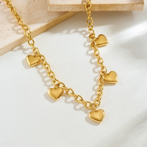 Herz Anhänger Halskette Edelstahl Vergoldet Gliederkette Mehrere Herzanhänger Modeschmuck Für Damen