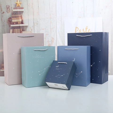 Creative Paper Gift Bags With Handles Starry Sky Constellation Fruit Pattern Thank You Print For Birthday Party Souvenir