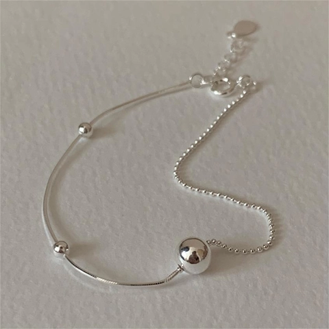 Bracciale In Argento Sterling 925 Minimalista Perline Tonde Lucide Catena Serpente Regolabile Per Donna Gioielli Alla Moda