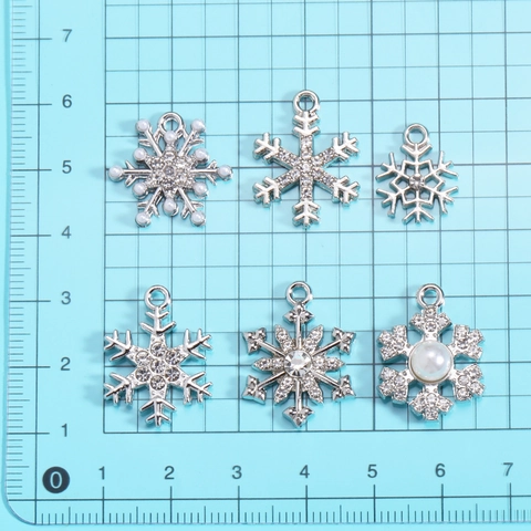 Ciondoli Fiocco Di Neve Lega Strass Zircone Perla Artificial Sintetica Pendenti DIY Creazione Gioielli Natale Inverno Accessori
