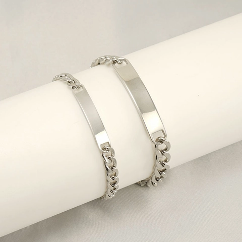 Roestvrijstalen Cubaanse Schakelarmband Met Blanco ID Plaatje Gepolijste Geometrische Mode-Sieraden Voor Heren En Dames