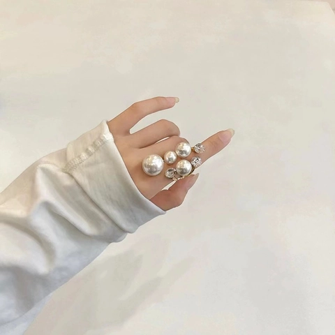 Anello Aperto Irregolare Con Lega Zirconia E Imitazione Perla Artificial Gioielli Di Moda Minimalisti Eleganti Per Donne