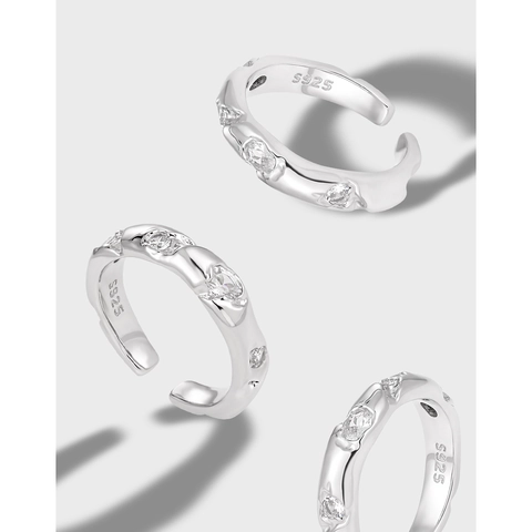 Anello Regolabile In Argento Sterling 925 Con Zirconia Trama Lavica Irregolare Stile Minimalista Da Donna
