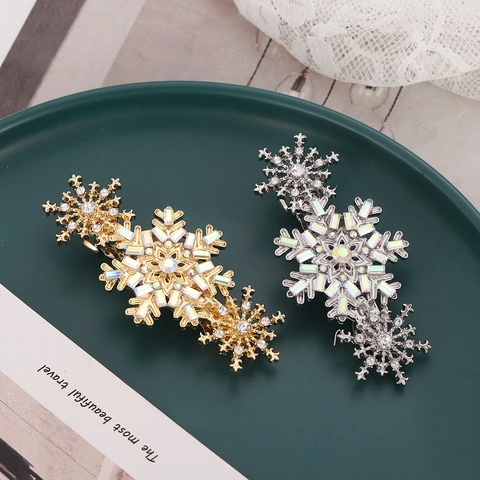 Pince À Cheveux Flocon De Neige Alliage Strass Élégante Barrette À Ressort Style Coréen Épingle À Cheveux Scintillante Femmes