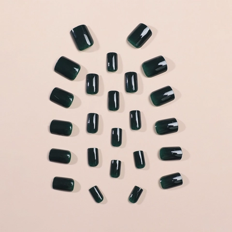 Unghie Finte Corte Quadrate Verde Scuro Lucido In ABS Punte Per Unghie Per Donne Manicure Elegante