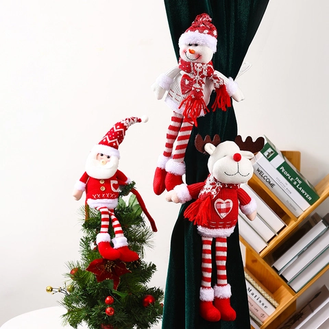 Christmas Curtain Buckles Knitted Plush Santa Snowman Reindeer Tieback Window Decoration Holiday Party Home Ornament
