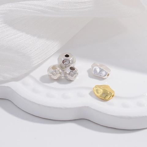 Perline Sfaccettate Irregolari in Argento Sterling S925 Distanziatori Geometrici Martellati Accessori per Creazione di Gioielli Fai da Te Perle Sciolte Artigianali