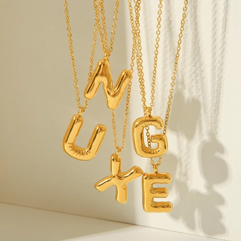 Collana Con Pendente Iniziale Bolla Placcata Oro Acciaio Inossidabile Lettera Palloncino 3D Gioielli Minimalisti
