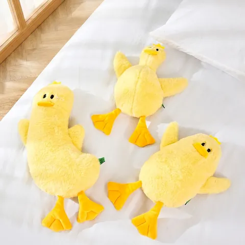 Plush Duck Cat Squeaky Toy Faux Rabbit Fur Soft Interactive Bite Resistant Molar Kitten Sleeping Companion Yellow