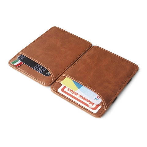 Magic Wallet Herren PU Leder Schlank Bifold Kartenhalter Minimalistisch Business Retro Geldklammer Elastisches Band
